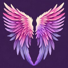 Fototapeta premium Pair of Enchanted Wings with Pink Purple Tones on Deep Dark Celestial Artwork Background Premium Illustration