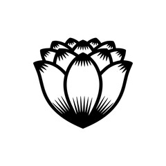 Elegant Black & White Lotus Flower Icon on White Background