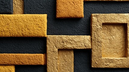 A striking black and gold wallpaper with a three dimensional effect