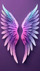 Fototapeta premium Stylized Digital Fantasy Art Featuring Vibrant Pink Purple Angel Wings on Dim Night Background Premium Illustration