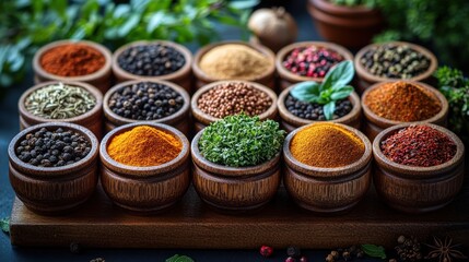 Fototapeta premium Aromatic Spices Collection: A Diverse Array of Culinary Delights