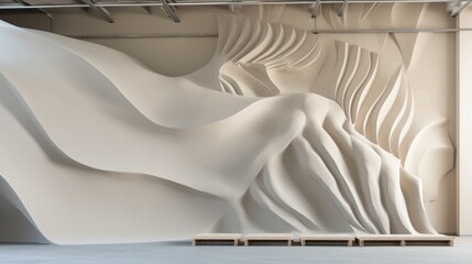 Abstract Wave-Like Architectural Sculpture in Modern Interior Space