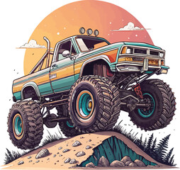 Monster Truck Racing Scene – Action-Packed Vector Art