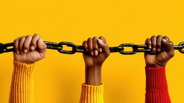 A powerful image showing a broken chain being repaired and strengthened by people of different races coming together