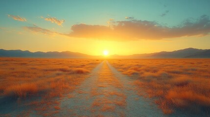 Sunset Over Golden Plains: A Serene Landscape