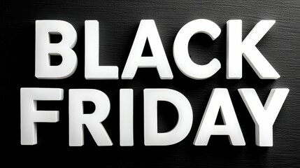 A sleek and modern Black Friday promotion poster featuring bold white text and graphics against a crisp white background