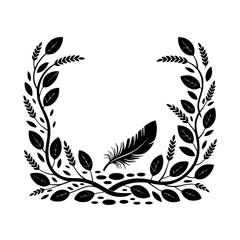 Elegant Feather & Floral Frame: Vector Illustration