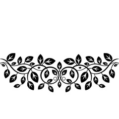 Elegant Floral Border: Black Leaves and Vines on Neutral Background