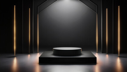 artificial intelligence، stage with bright spotlights modern atmosphere illuminated empty platform product advertising creative showcase scene environment 