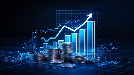 Blue Digital Financial Market Trend Chart with Upward Growth Trajectory