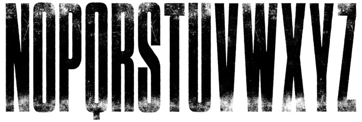 Textured Font. Rough Letterpress Texture Ultra Condensed Font. Extremely detailed, individually textured characters with a distressed, faded printed texture. Part 2 of 2