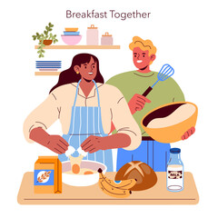 Family Breakfast. Flat Vector Illustration
