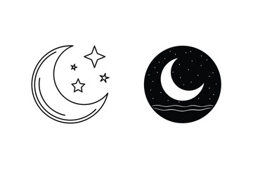Crescent Moon And Stars Vector Illustrations Set Celestial Night Sky Designs