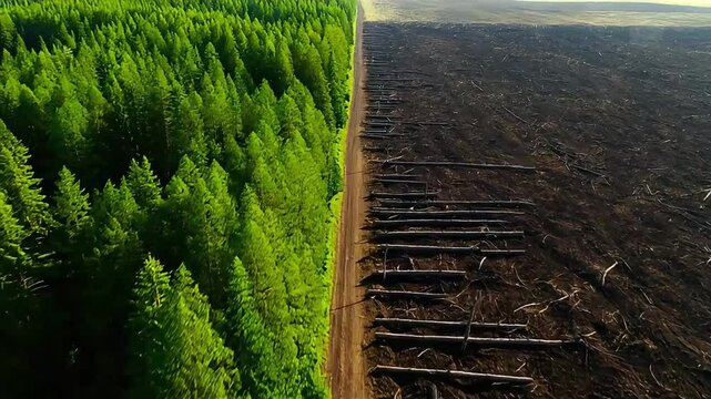 Split Frame Comparison of Lush Forest and Deforested Land Symbolizing Environmental Impact