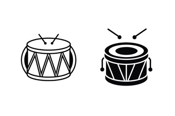 Two Drum Set Icons In Outline And Glyph Styles Vector Illustration