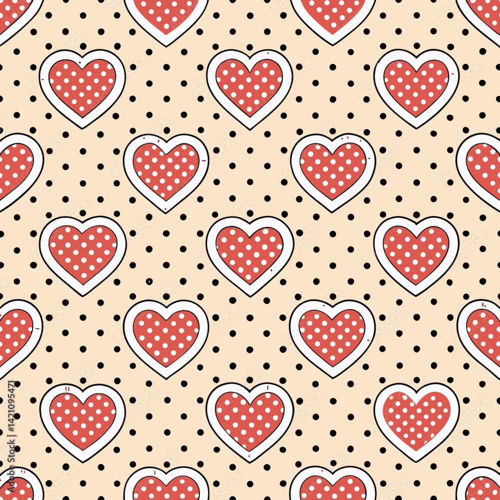 Poster design a charming 2d background featuring a repeating polka dot pattern composed of small, varied-si
