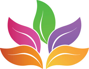 Fototapeta premium Illustration of a colorful leaf logo design, isolated on a white background.