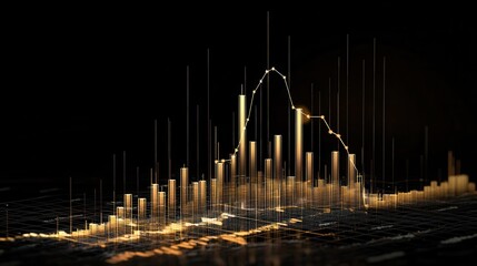Obraz premium Golden financial data visualization showcasing upward and downward trends.