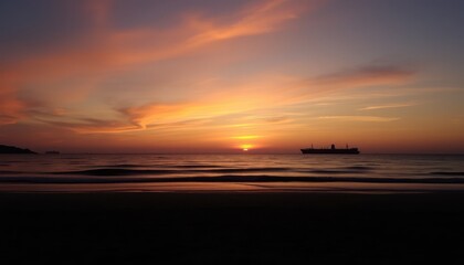 Sunset over ocean with ship (2)