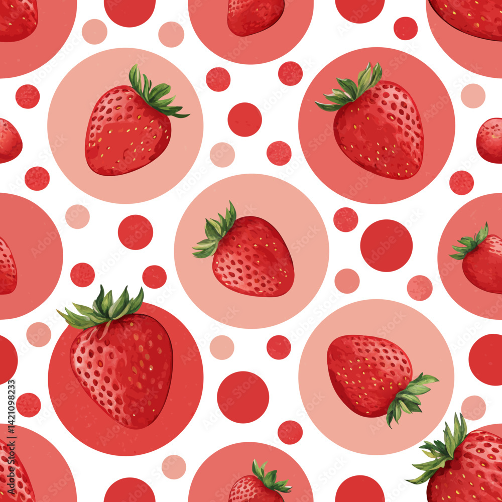 Poster design a charming 2d background featuring a repeating polka-dot pattern composed of stylized strawbe