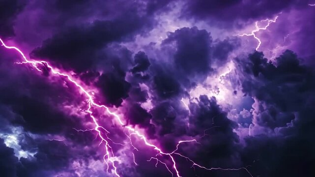 Dramatic lightning storm with colorful clouds creating an impressive sky show