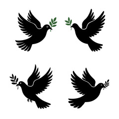 Silhouette of flying dove with olive branch peace symbol illustration