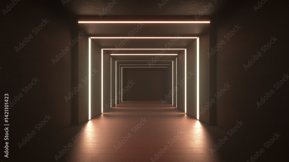 Poster rectangular tunnel featuring illuminated light fixtures creating visual depth