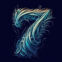 Fototapeta premium Intricate design of number seven with flowing patterns and vibrant colors against a dark background