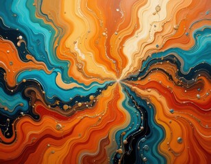 Obraz premium A vibrant painting featuring a dynamic swirl of orange and blue hues, blending seamlessly to create a sense of movement and energy, evoking feelings of warmth and tranquility.