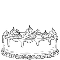 Hand-drawn Birthday Cake Outline, Black and White Illustration