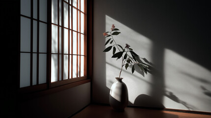 Minimalist Japanese Interior with Shoji Light and Single Vase
