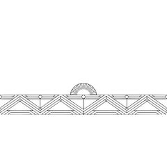 Minimalist Art Deco Border with Geometric Sunrise, Black and White