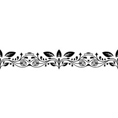 Elegant Floral Border Design, Black & White, Decorative Ornament