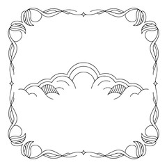 Art Deco Style Frame with Clouds and Sky, Simple Line Art