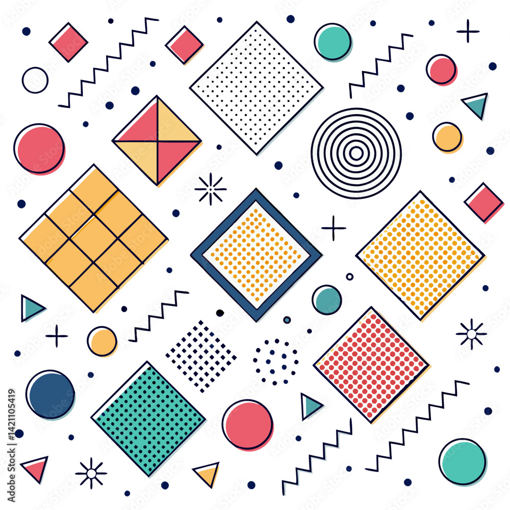 Aufkleber create a bold, 25-element vector background with thick strokes, featuring diverse geometric shapes. 