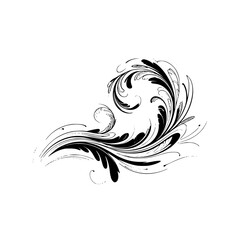 Elegant Black Floral Swirl Design on White Background