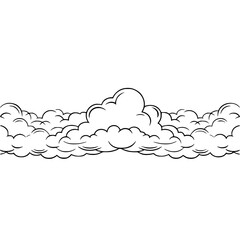 Comic Cloud Border - Black Outline on White Background, Vector Illustration