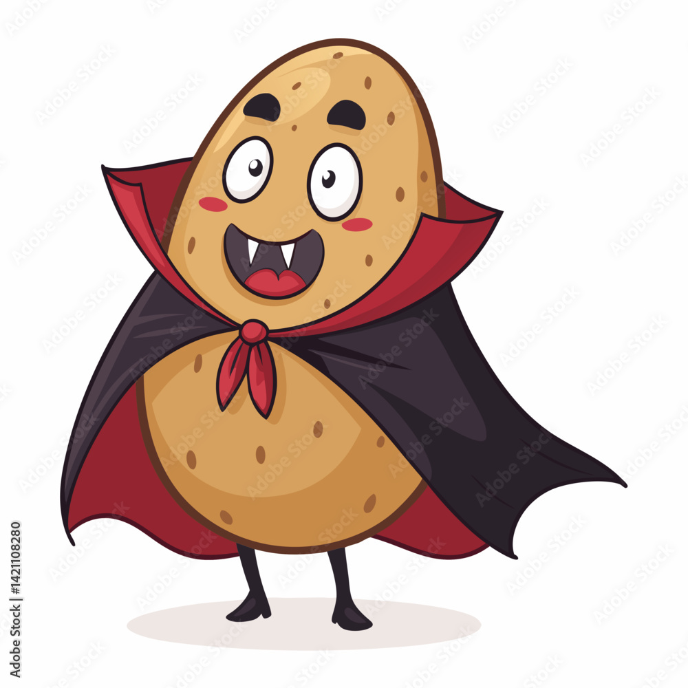 Poster create a bold, vector illustration of a playful 2d cartoon vampire with exaggerated features. includ