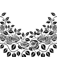 Black and White Floral Design: Elegant Leafy Border, Decorative Pattern.
