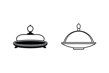 Elegant Cloche Food Server Black And White Illustration Line Art Design