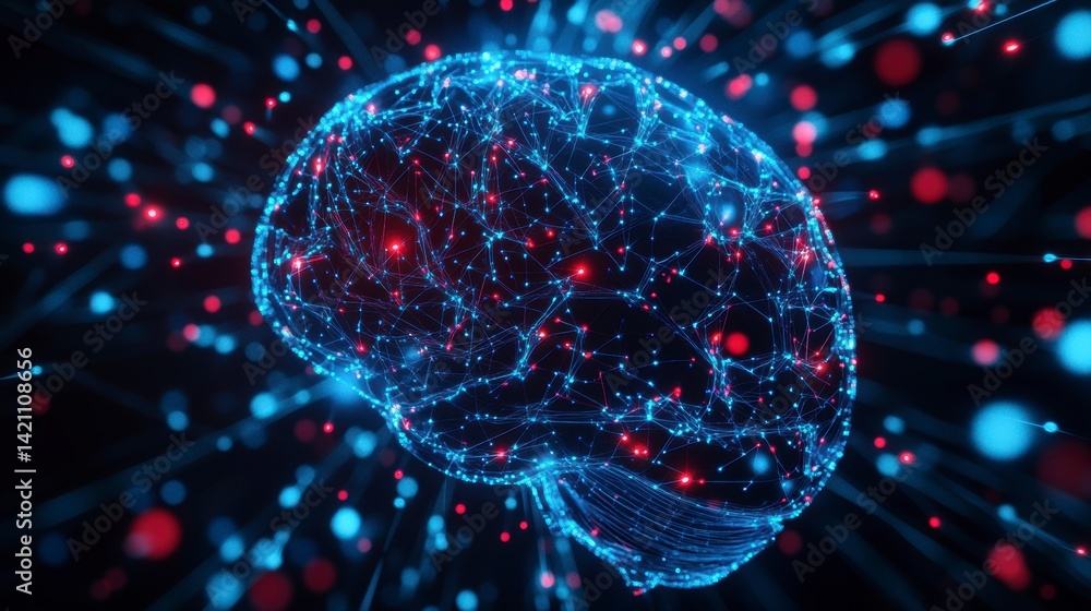 Aufkleber abstract digital brain model with glowing nodes and connections.