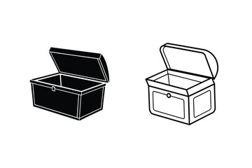 Two Chests With Opened Lids In Solid And Outlined Style Vector Illustration