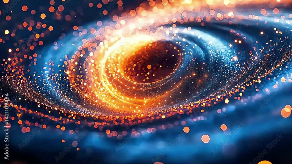 Poster abstract cosmic galaxy vortex with sparkling particles and swirling nebula clouds animation