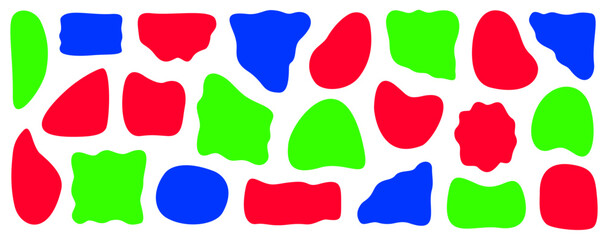 Vivid red, blue and green abstract shapes with bold contrast and dynamic composition for playful tech visuals, kids branding and energetic poster design, Vector Design, Isolated
