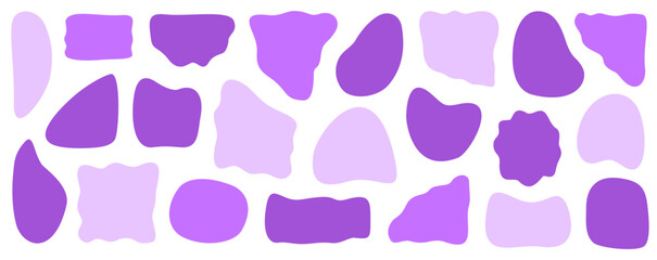Soft violet and lilac organic shape collection in abstract flat style with gentle rounded elements for modern packaging and social media visuals, Vector Design, Isolated
