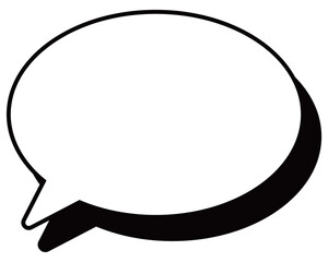 シンプルな白黒の影付き吹き出し　丸形の左向き03