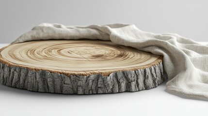 Rustic wooden slice with draped fabric