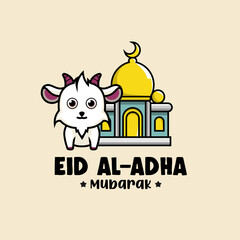 Cheerful Eid al-Adha Mubarak Goat Graphic
