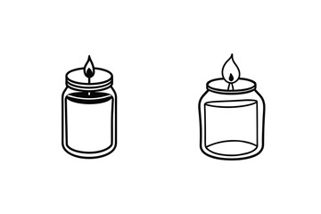 Two Candle Jars With Flames In Minimalist Line Art Style Illustration