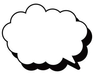 シンプルな白黒の影付き吹き出し　丸みのある雲形の右向き03